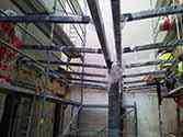 Steel supporting structure with beams and poles from galvanized, powder painted steel profiles