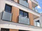 Balcony steel glass balustrade with stainless handrail and posts