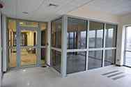 Glass partition walls in the hall in aluminum system
