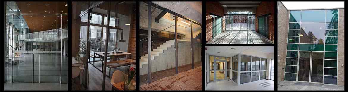 Glass and steel door, partition walls