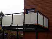 support structure made of galvanized and painted steel profiles, steel railing with glass filling