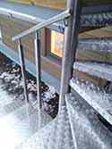 supporting structure with a pipe and frames for steps of stainless steel profiles